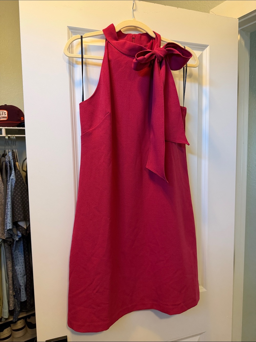 Women's Sleeveless Bow Neck Dress - Fuchsia red